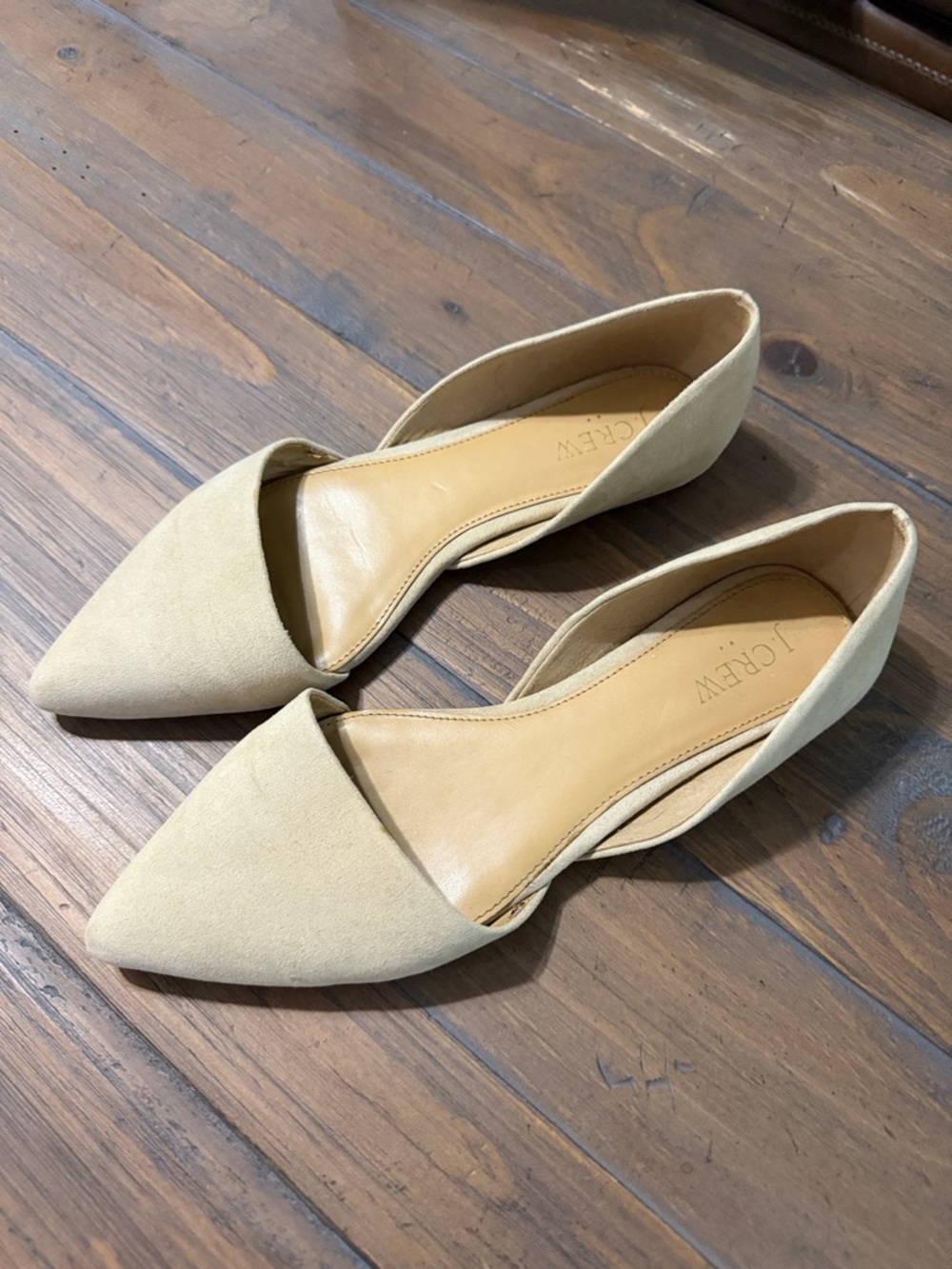 J. Crew D'Orsay Pointed Flats in Light Beige Suede